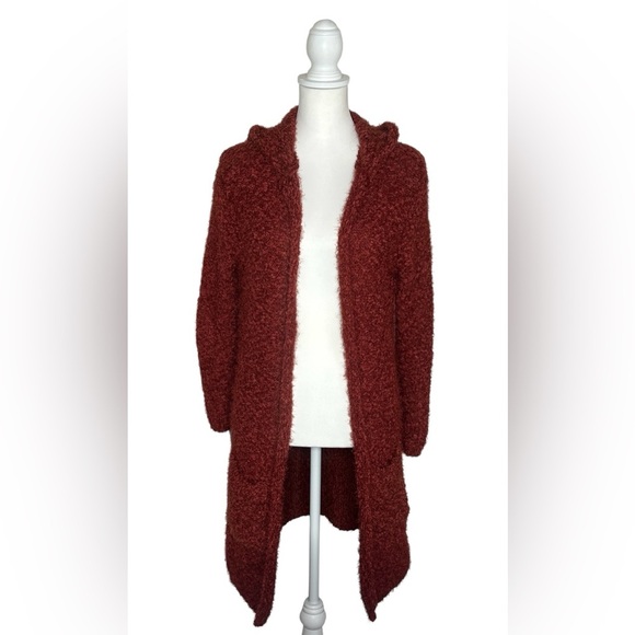 Poof Apparel Sweaters - Poof Apparel Rust duster open front cardigan sz L with hood cozy sweater Y2K EUC